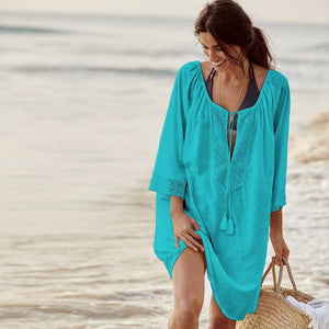 White Tassel  ,Bohemian Mini Dress,Boho Cover-ups