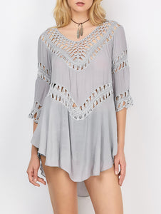 White Hollow Out,Bohemian Mini Dress,Boho Sundress