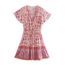 Load image into Gallery viewer, Floral Print V-neck,Boho Sundress,Boho Mini Dress

