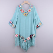 Load image into Gallery viewer, Solid hollow,Bohemian mini dress,Boho sundress
