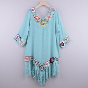 Solid hollow,Bohemian mini dress,Boho sundress