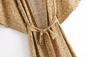Boho robe,Bohemian Kimono , Leopard Floral