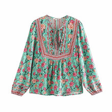 Load image into Gallery viewer, Boho Blouse, Vintage Blouse,Rose Floral Tops
