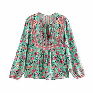 Boho Blouse, Vintage Blouse,Rose Floral Tops
