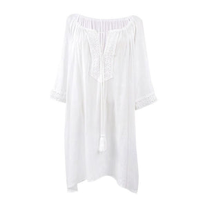 White Tassel  ,Bohemian Mini Dress,Boho Cover-ups