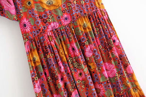 Red Floral Print,Bohemian Maxi Sundress,Boho Dress