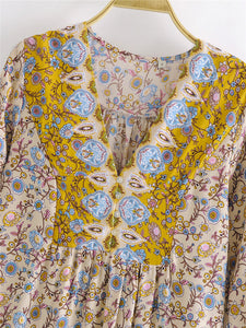 Floral print,deep V-neck,mini dress ,Boho dresses