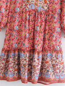 Floral print,deep V-neck,mini dress ,Boho dresses