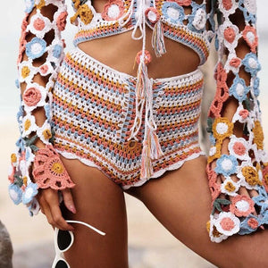 Bohemian colourful hollow,boho shorts