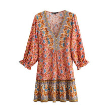 Load image into Gallery viewer, Floral print v-neck,Boho sundress,Boho mini dress
