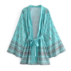 Green Floral Print，Gypsy robe Kimono