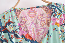 Load image into Gallery viewer, Green Peacock Floral  ,Bohemian Kaftan ,Boho Maxi Dress
