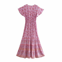 Load image into Gallery viewer, Bohemian  maxi dresses, V neck botton rayon, Boho Sundress
