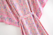 Load image into Gallery viewer, Boho Kimono,Boehmian Robe,Pink Floral Print

