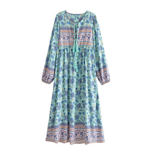 Bird Floral print，Bohemian Maxi dress，Boho sundress