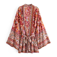 Load image into Gallery viewer, Red Floral Print ,Bohemian Robe,Boho Kimono
