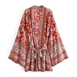 Red Floral Print ,Bohemian Robe,Boho Kimono