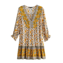 Load image into Gallery viewer, Floral print v-neck,Boho sundress,Boho mini dress
