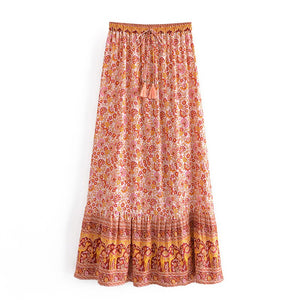 Camel Floral Print,Bohemian skirt ,Boho Maxi Skirt