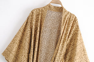 Boho robe,Bohemian Kimono , Leopard Floral