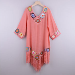 Solid hollow,Bohemian mini dress,Boho sundress