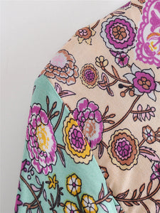 Floral print,deep V-neck,mini dress ,Boho dresses