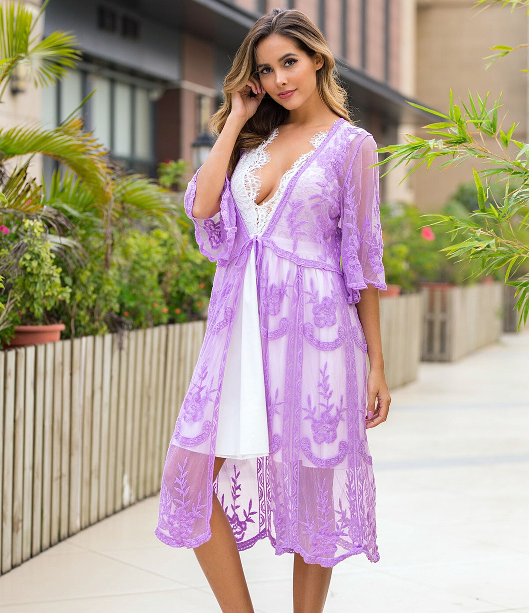 Solid Hollow,Bohemian Maxi Dress,Boho Kimono