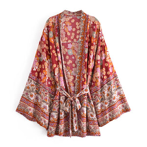 Red Floral Print ,Bohemian Robe,Boho Kimono