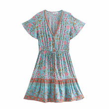 Load image into Gallery viewer, Floral Print V-neck,Boho Sundress,Boho Mini Dress
