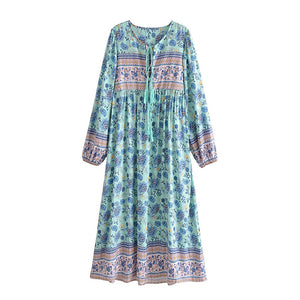 Bird Floral print，Bohemian Maxi dress，Boho sundress