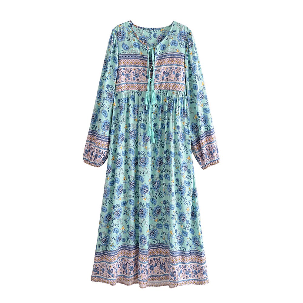 Bird Floral print，Bohemian Maxi dress，Boho sundress