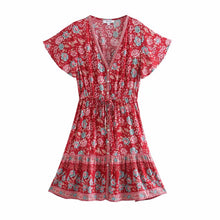 Load image into Gallery viewer, Floral Print V-neck,Boho Sundress,Boho Mini Dress

