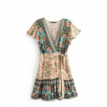 Load image into Gallery viewer, Bohemian Mini Dress, Boho Wrap Dress,Floral Print

