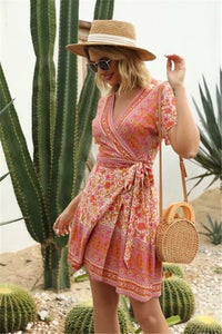 Mini Dress, Boho Dresses,Pink Floral Print