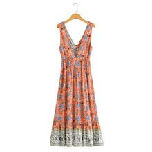 Load image into Gallery viewer, Floral Print ,Boho Maxi Dresses,deep V-neck Sundress
