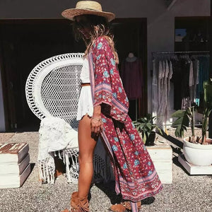Boho Robe, Kimono Robe,Nova Red Floral