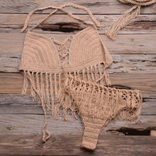 Load image into Gallery viewer, Solid tassel knitting, Swimsuit Swimwear , Biquini Beachwear
