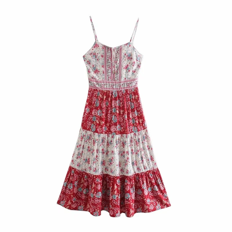 Pink Floral Print,Boho Sundress,Boho Maxi Dress