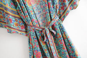 Green Floral Print,Bohemian Kimono,Boho Robe