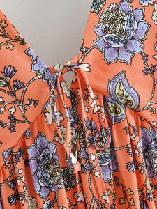 Floral Print ,Boho Maxi Dresses,deep V-neck Sundress