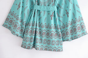 Green Floral Print，Gypsy robe Kimono