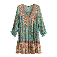 Load image into Gallery viewer, Floral print v-neck,Boho sundress,Boho mini dress
