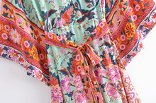 Load image into Gallery viewer, Green Peacock Floral  ,Bohemian Kaftan ,Boho Maxi Dress
