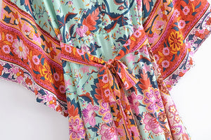 Green Peacock Floral  ,Bohemian Kaftan ,Boho Maxi Dress