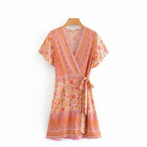 Mini Dress, Boho Dresses,Pink Floral Print