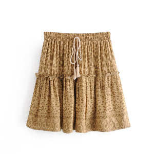 Boho Skirt,Bohemian Leopard Mini skirts,Tassel Short Skirt