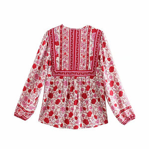 Boho Blouse, Vintage Blouse,Rose Floral Tops