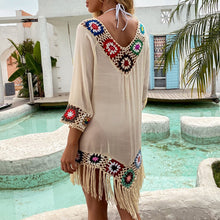 Load image into Gallery viewer, Solid hollow,Bohemian mini dress,Boho sundress
