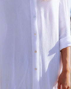 Bohemian Mini Dress,White Boho Shirt Dress