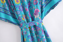 Load image into Gallery viewer, Green Peacock Floral Print,Bohemian  Kimono,  Boho Maxi Dress
